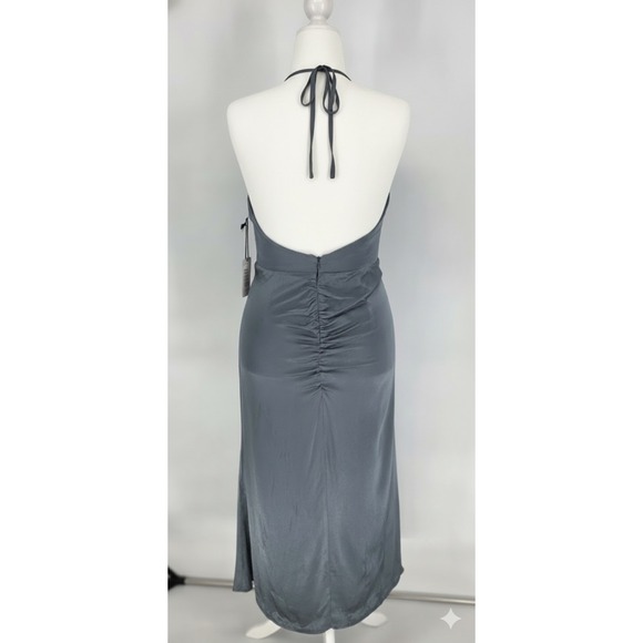 ASTR The Label Toledo Gray Satin Ruched Halter Maxi Dress Womens Sz Large NEW - Picture 4 of 13